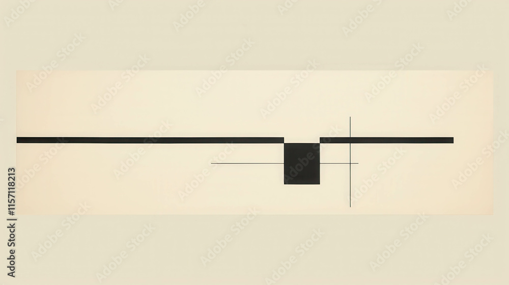 Poster minimalist geometric abstract design with black lines and shapes on neutral background