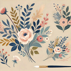 vector floral and botanical with soft colors