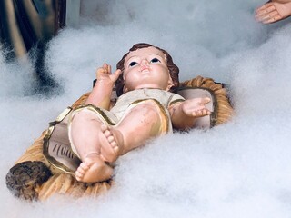 Baby Jesus. Christmas decoration in church at India.