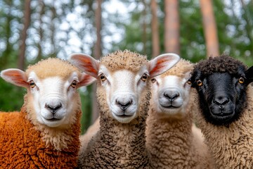 Obraz premium Inquisitive sheep graze in a picturesque countryside setting at dusk, ideal for farming, rural living, nature preservation, and eco-friendly initiatives.