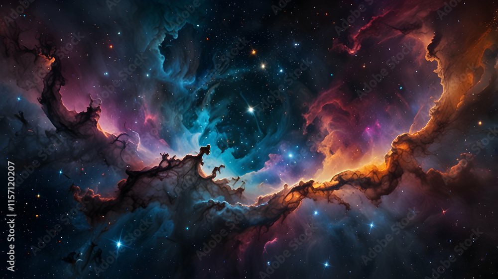 Poster cosmic nebula: a celestial tapestry of stars and gas clouds in deep space