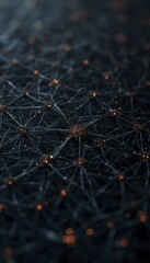 Photograph of Intricate Black Thread Web with Glowing Dots in Geometric Pattern