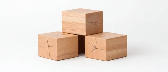 Fototapeta premium Minimalist beech wood furniture storage cubes in modern interior design