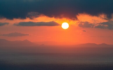 sunset over the sea in Santorini, Greece