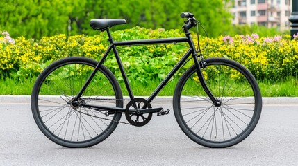 Fototapeta premium An image showcasing the sustainability concept through an electric bike charging at a public station in an urban park, emphasizing green living.
