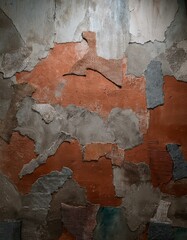 褪せた青と茶色が溶け合うセメント壁、水滴跡とひび割れが加わり、風化した美しいテクスチャを演出
 - obrazy, fototapety, plakaty