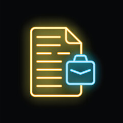 Fototapeta premium Neon icon of a document with a business briefcase, perfect for representing business documents