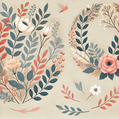 vector floral and botanical with soft colors