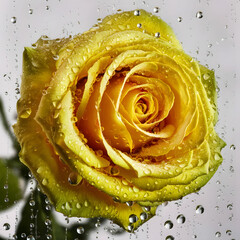 yellow rose covered with rain droplets
