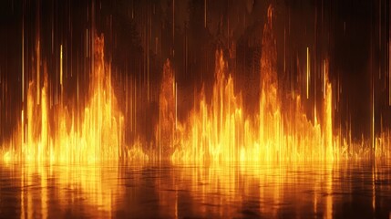 Naklejka premium Fiery abstract background with orange flames and light streaks reflecting on water.