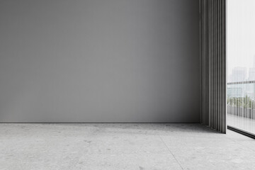 Minimalism gray empty interior with blank wall and terrazzo tile. 3d render illustration mockup.