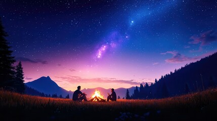 A family sitting around a campfire, roasting marshmallows, and telling stories under the stars.