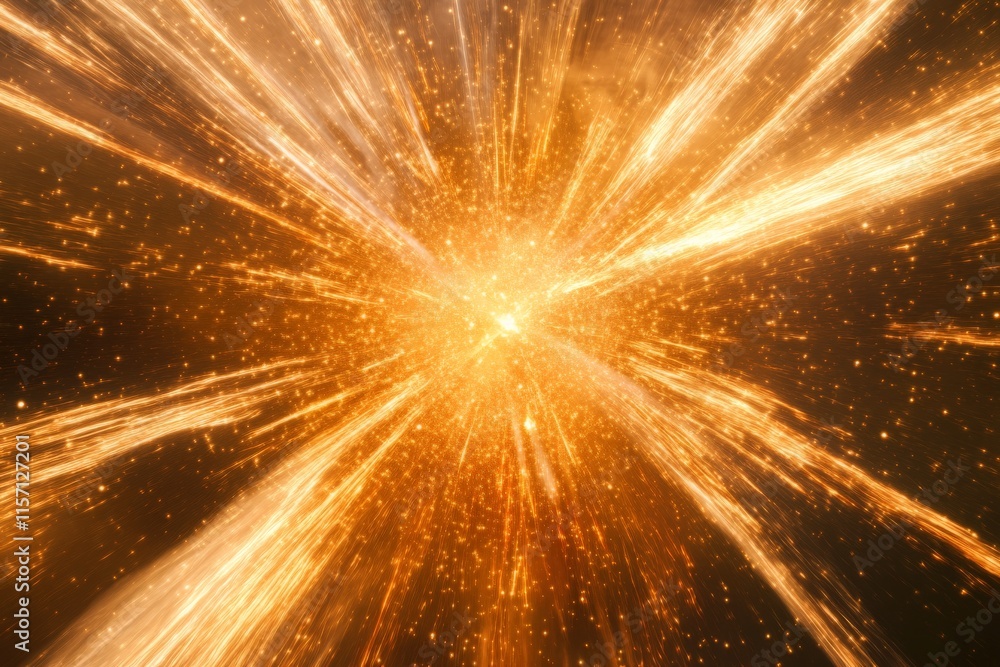 Poster a captivating abstract image depicting a radiant explosion of golden light beams spreading outward, 