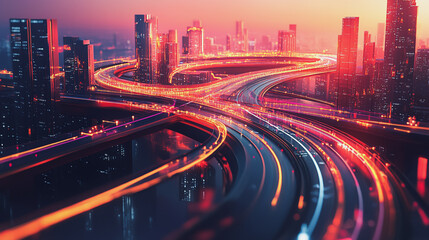 Obraz premium Smart digital Innovation city with connection network reciprocity over the cityscape. of future smart wireless digital city and social media networking systems that connects people with in city