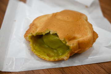 There is sweet jam in the crispy baked bread