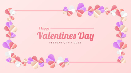 Valentine's Day design featuring paper-cut clouds and love-themed decorations.