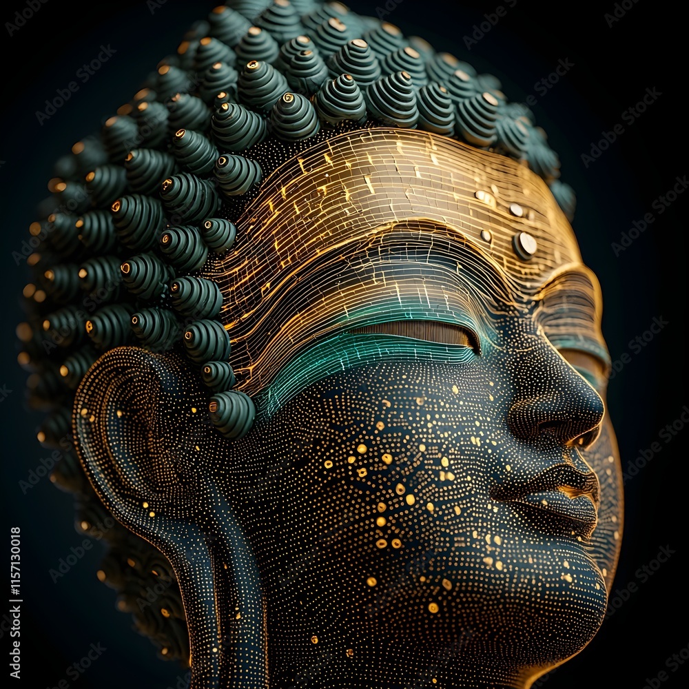 Poster futuristic digital head with circuit patterns and abstract design