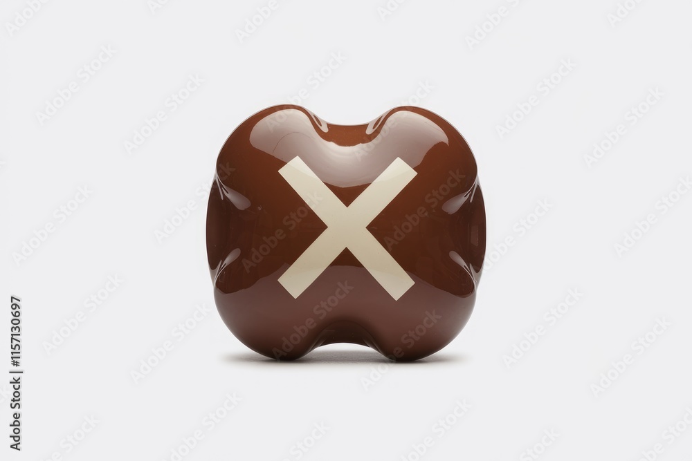 Poster brown object with a prominent x marking, possibly symbolizing cancellation or denial.