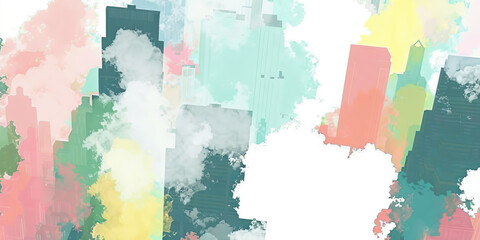 Obraz premium Abstract Cityscape with Pastel Buildings and Clouds