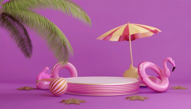 Vibrant Summer-Themed Podium with Tropical Accents for Bright, Sunny Product Displays