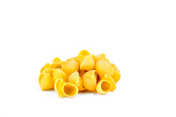 Shell-shaped pasta is golden yellow in color.