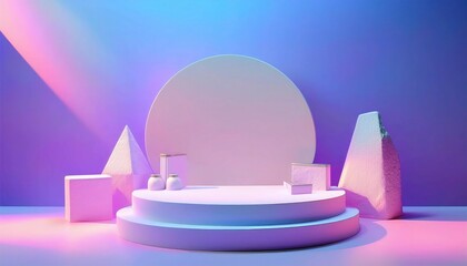Clean Minimalist 3D Clay Podium with Organic Charm and Blue-Pink Gradient for Modern Product Presentations