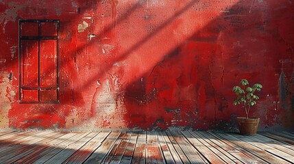 Red painted wall with a weathered look.