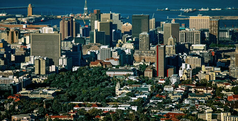 Cape Town city panoramic image, beautiful cityscape and beach on Atlantic ocean coast, South Africa travel