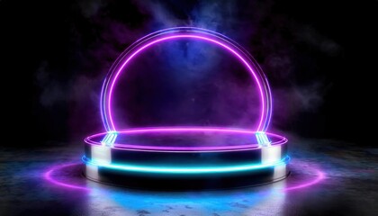 Futuristic Podium with Transparent Materials and Holographic Effects for Modern Events