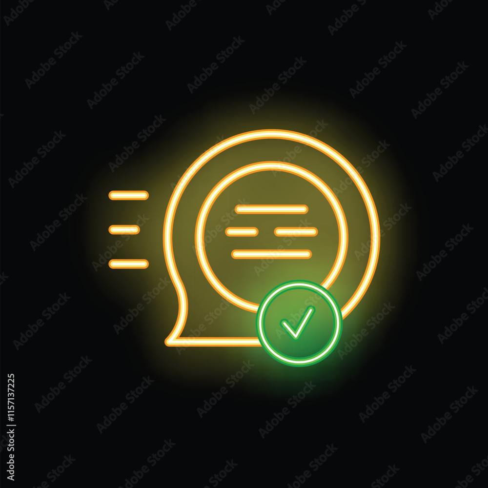 Poster neon speech bubble is showing fast response time with a check mark symbol