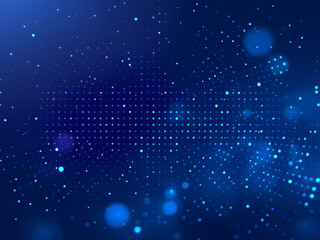 Fototapeta premium Blue gradient background with glowing dots, abstract digital design.