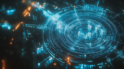 Fototapeta premium Smart digital Innovation city with connection network reciprocity over the cityscape. of future smart wireless digital city and social media networking systems that connects people with in city