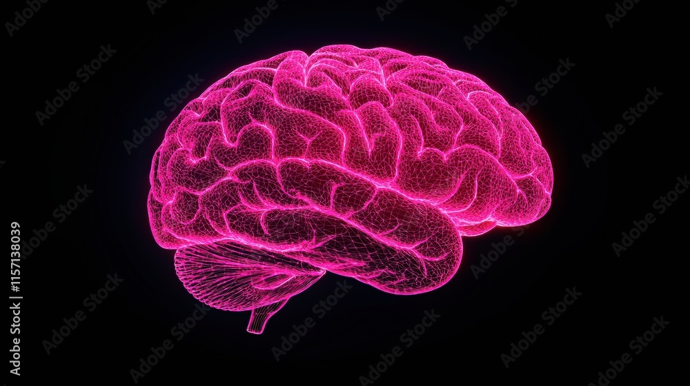 Poster glowing pink brain representing entrepreneurial mindset and neural network