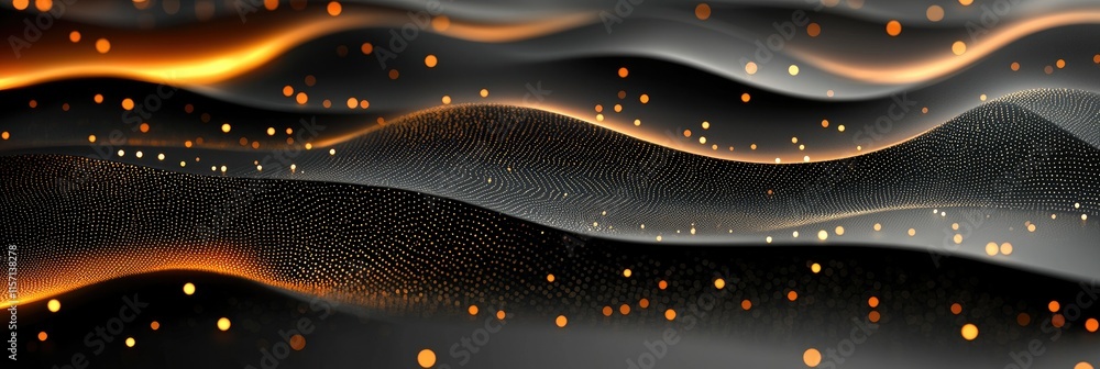 Aufkleber a flowing abstract design with waves and glowing particles in warm tones.