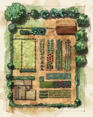 Abstract  top view design of a backyard garden layout , Landscape design 