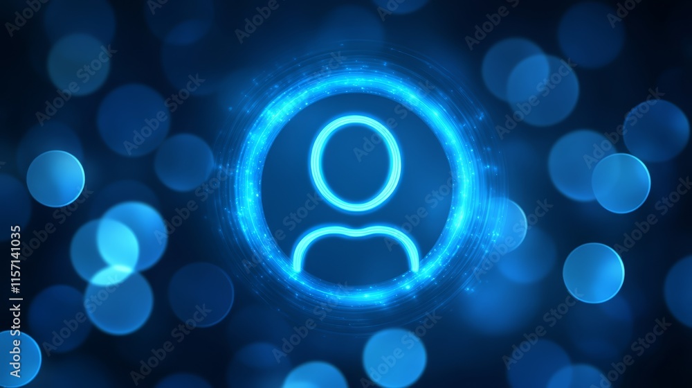 Poster glowing neon user profile icon digital identity abstract background