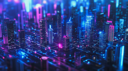 Obraz premium Smart digital Innovation city with connection network reciprocity over the cityscape. of future smart wireless digital city and social media networking systems that connects people with in city