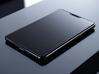 Sleek smartphone with vibrant screen on reflective surface.
