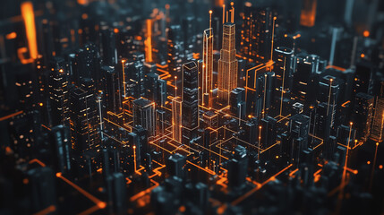 Smart digital Innovation city with connection network reciprocity over the cityscape. of future smart wireless digital city and social media networking systems that connects people with in city