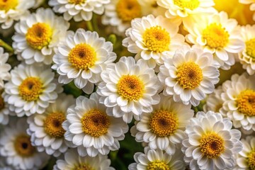 Fototapeta premium Aerial View White Flowers Yellow Center Cluster Bloom Spring Summer Botany Nature Photography