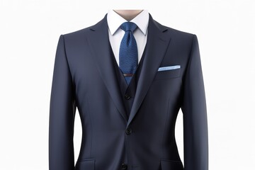 Navy Blue Suit with Vest and Tie, Business Attire