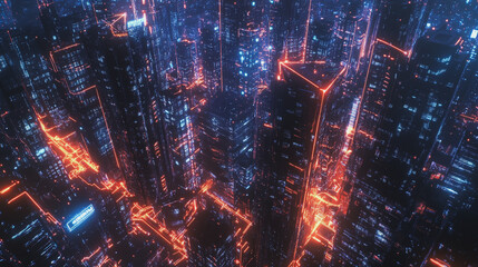 Fototapeta premium Smart digital Innovation city with connection network reciprocity over the cityscape. of future smart wireless digital city and social media networking systems that connects people with in city