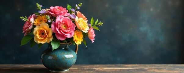 Beautiful arrangement of colorful flowers in a elegant vase, fresh cut flowers, spring flowers