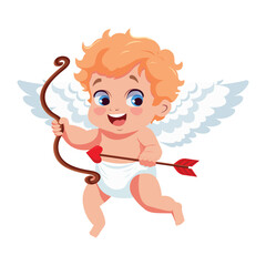 Cute funny little cupid with an arrow and wings. Valentine's day romantic baby amur concept design. Vector charming heavenly cherub angel 