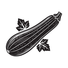 Zucchini Silhouette Vector Illustration, Solid White Background.
