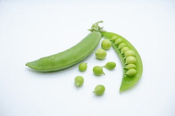 fresh green pea pod shells just picked from garden