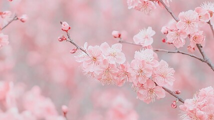 Obraz premium Delicate Cherry Blossom Branch in Soft Pink Blooming Colors - Autumn