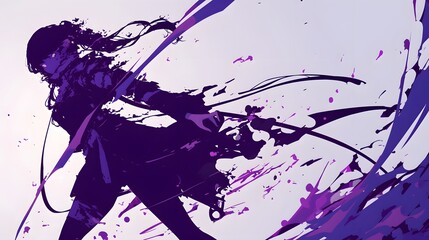 Full body silhouette illustration of a character in cartoon style, with a dynamic pose, anime influence