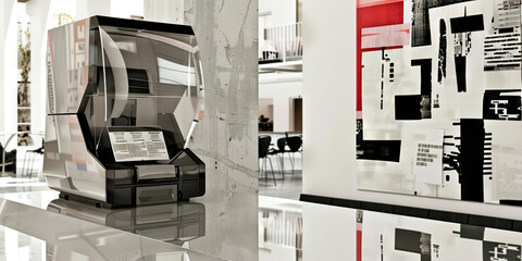 Metallic 3D Printer in Modern Interior with Abstract Artwork