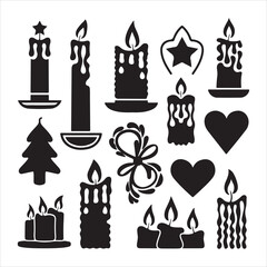 set of vector black candles silhouette